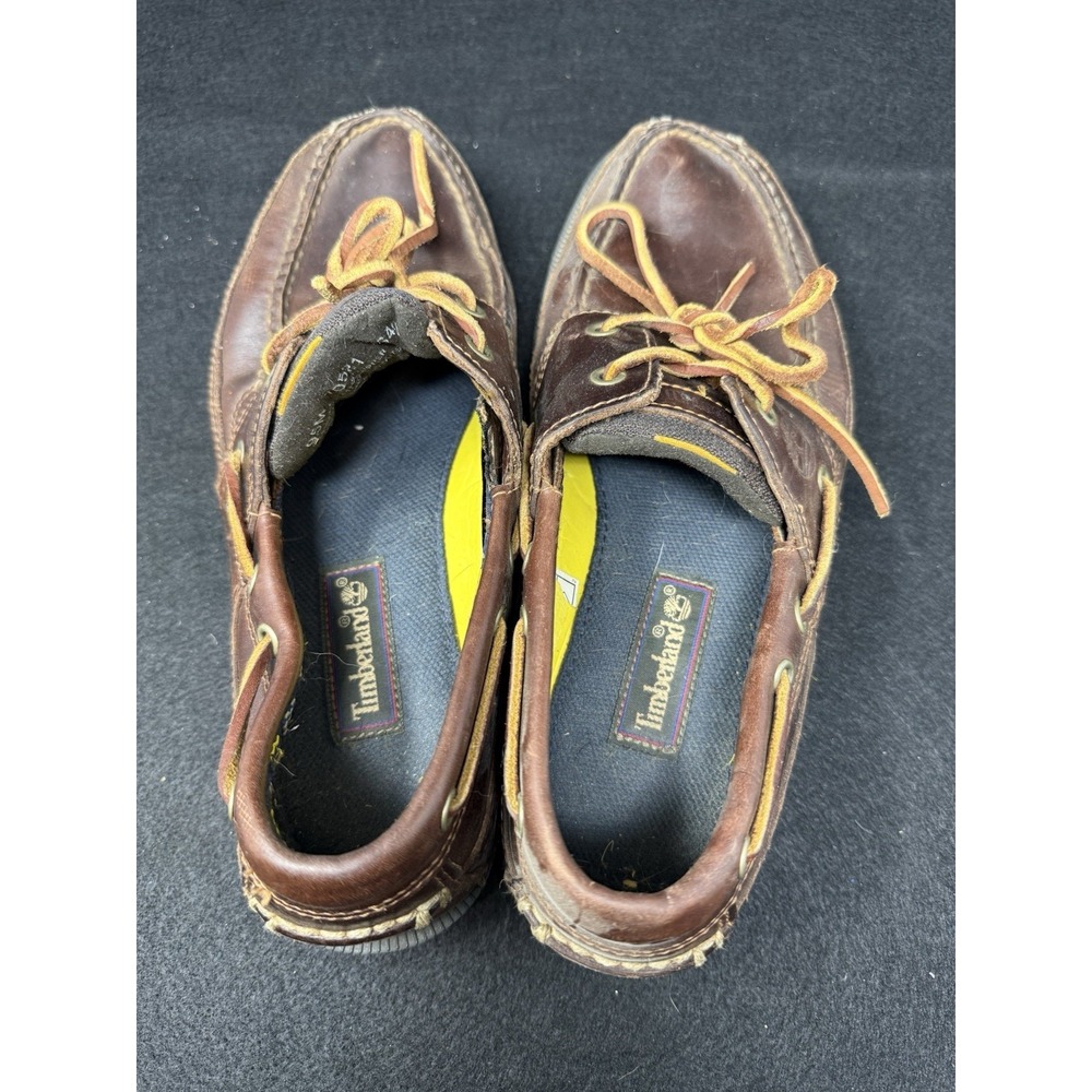 Timberland Brown Leather Boat Shoes Mens 9 Lace Up Moc Toe Casual Deck Loafers - Picture 2 of 8
